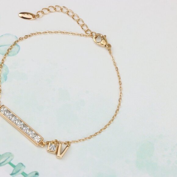 "Rose Gold Chain Bracelet with Bar and CZ Charm, Adjustable Fit, XPBL0756 - Picture 4 of 13